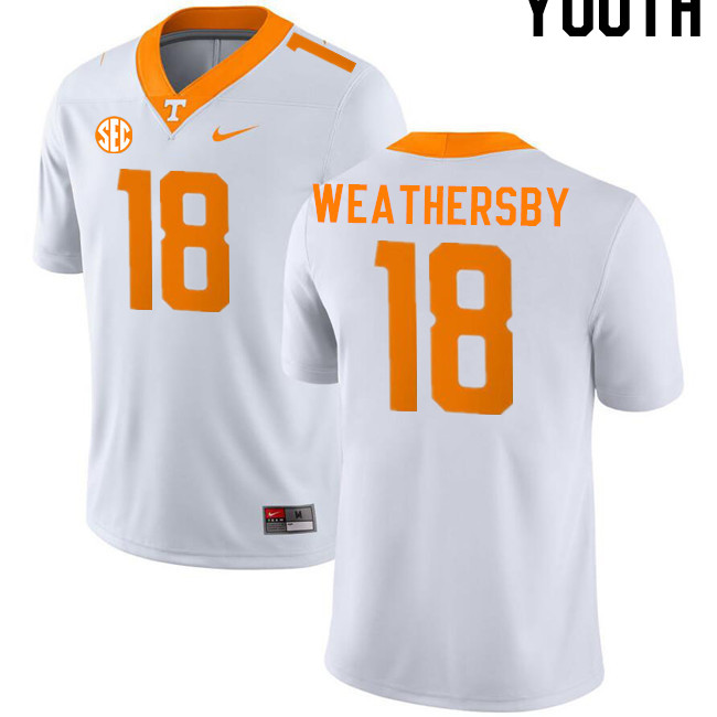 Youth #18 Tyree Weathersby Tennessee Volunteers College Football Jerseys Stitched-White